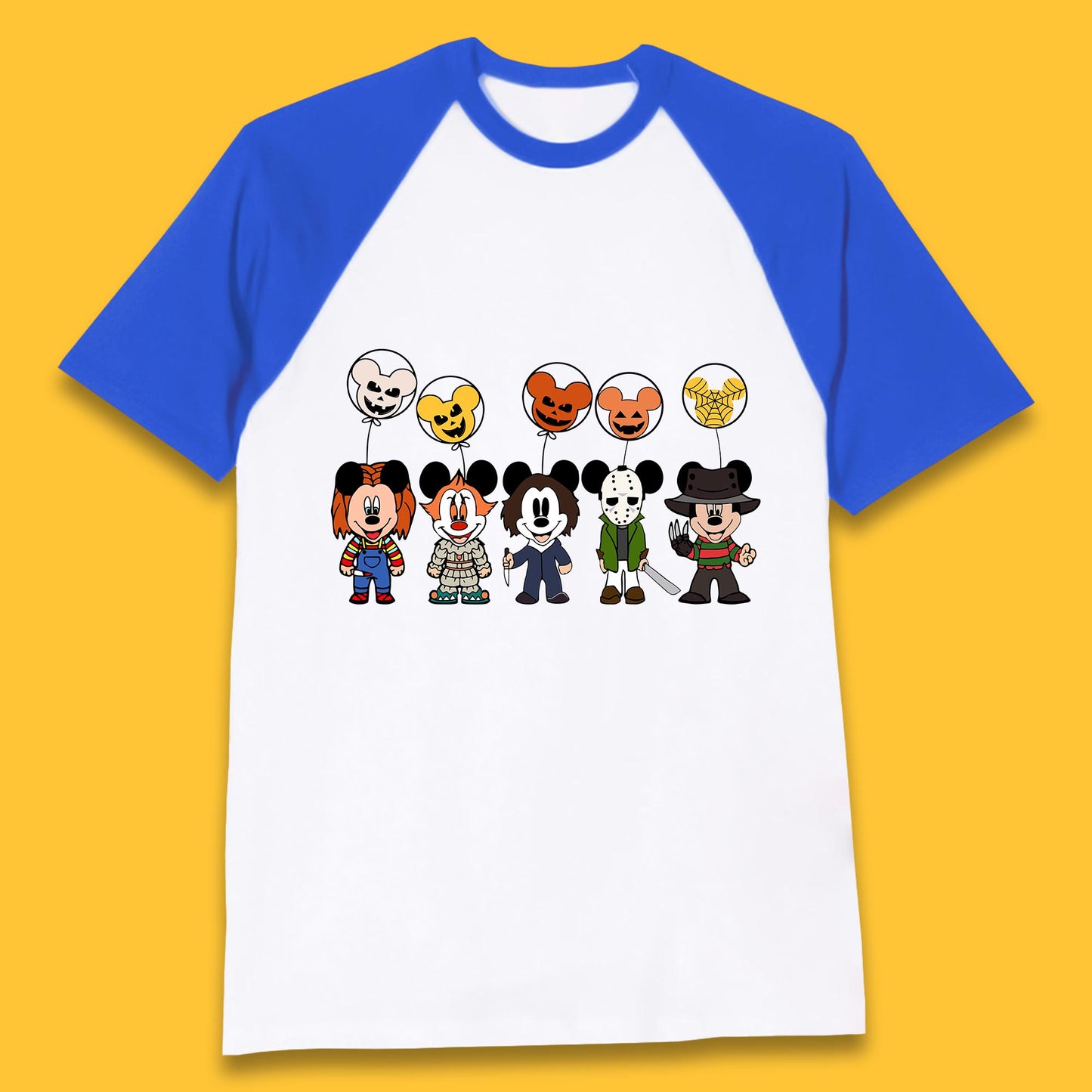 Disney Halloween Friends Horror Movie Characters Mickey Mouse Balloons Baseball T Shirt