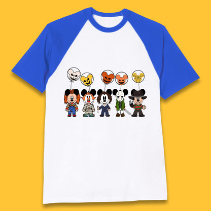 Disney Halloween Friends Horror Movie Characters Mickey Mouse Balloons Baseball T Shirt