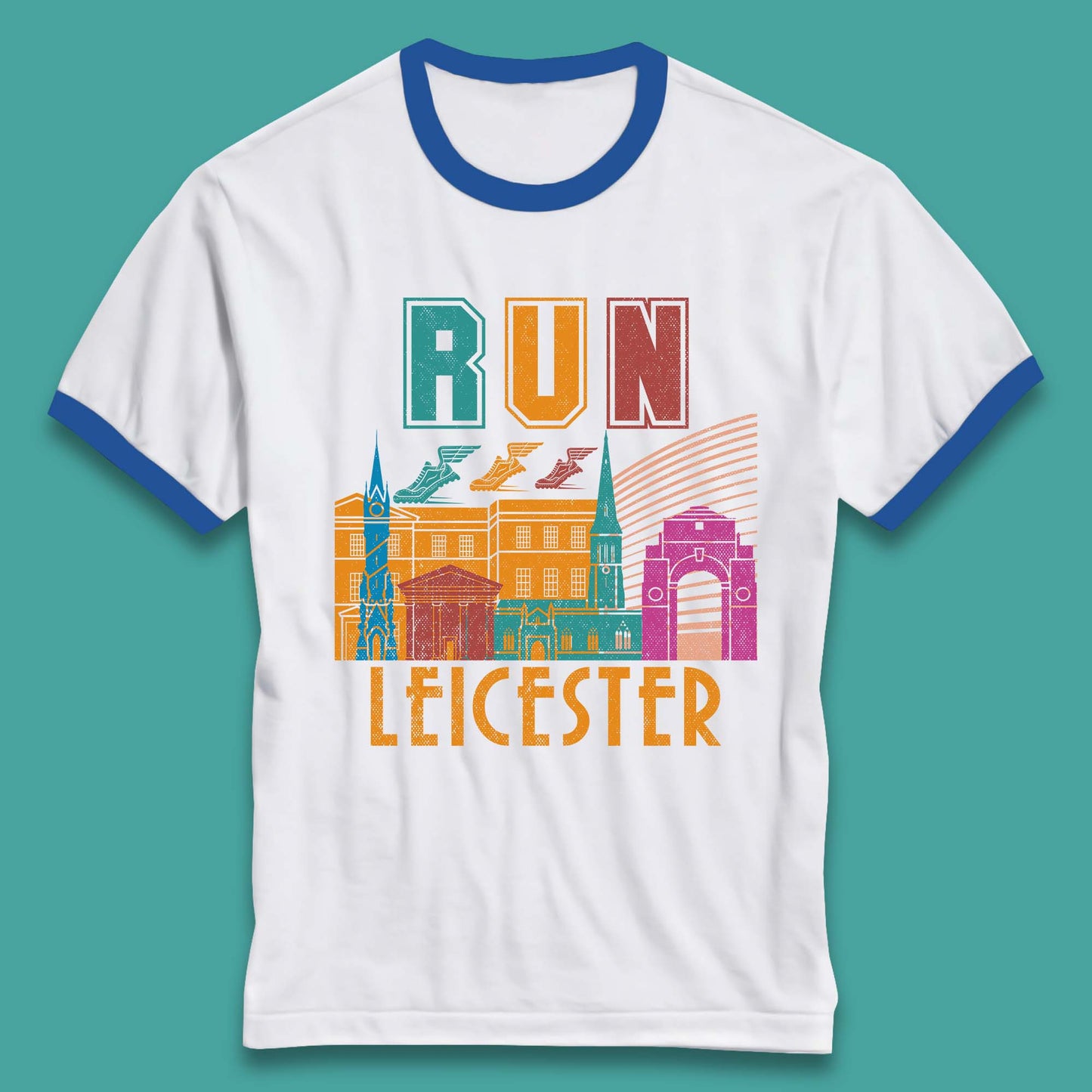 Run Leicester Festival Leicester Skyline Souvenir Race Leicester Running Ringer T Shirt