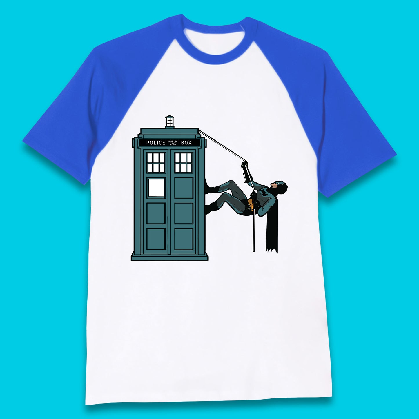 Batman Climbing Police Public Call Box DC Comics Superhero Movie Character Baseball T Shirt