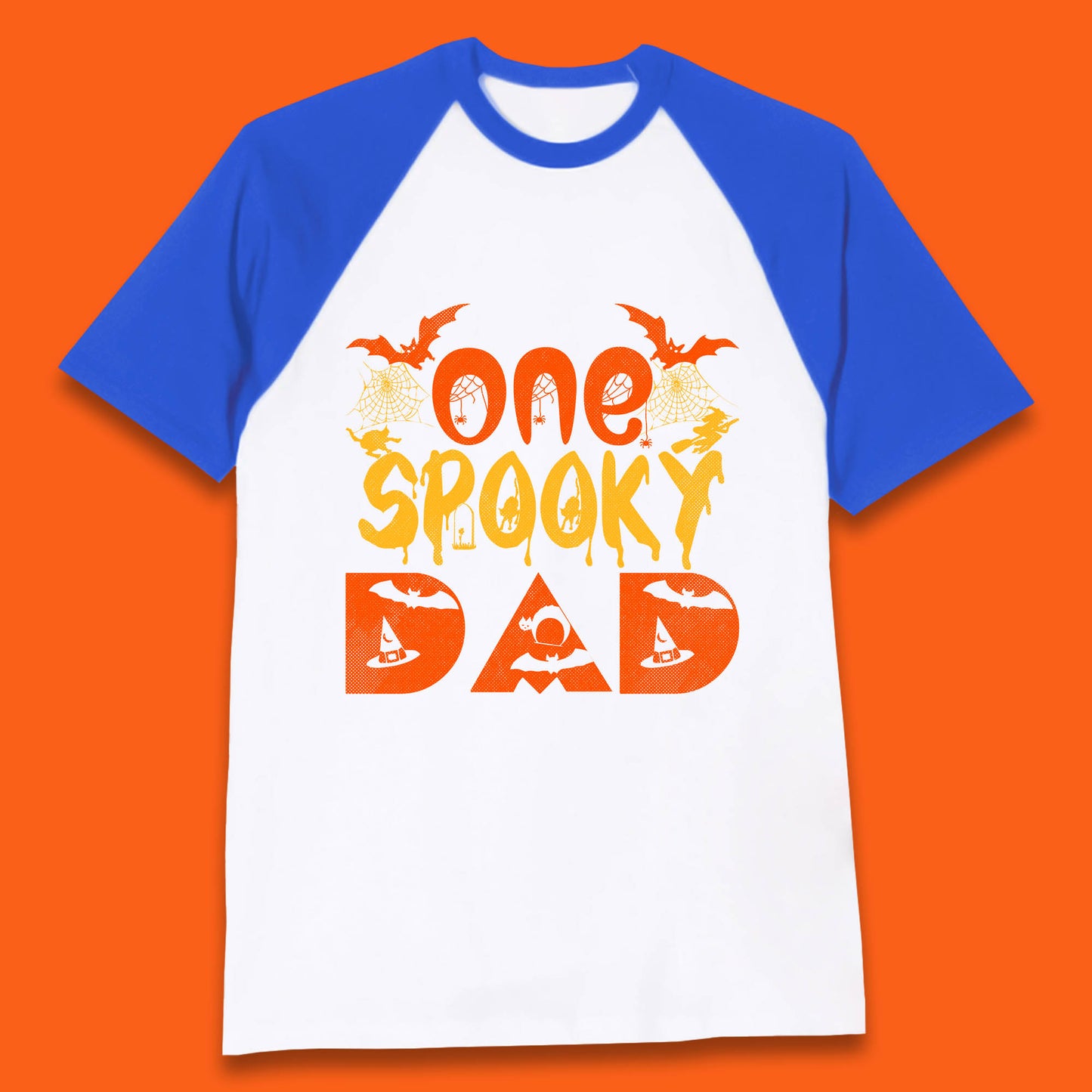 One Spooky Dad Happy Halloween Fall Season Dad Life Spooky Flying Bats Baseball T Shirt