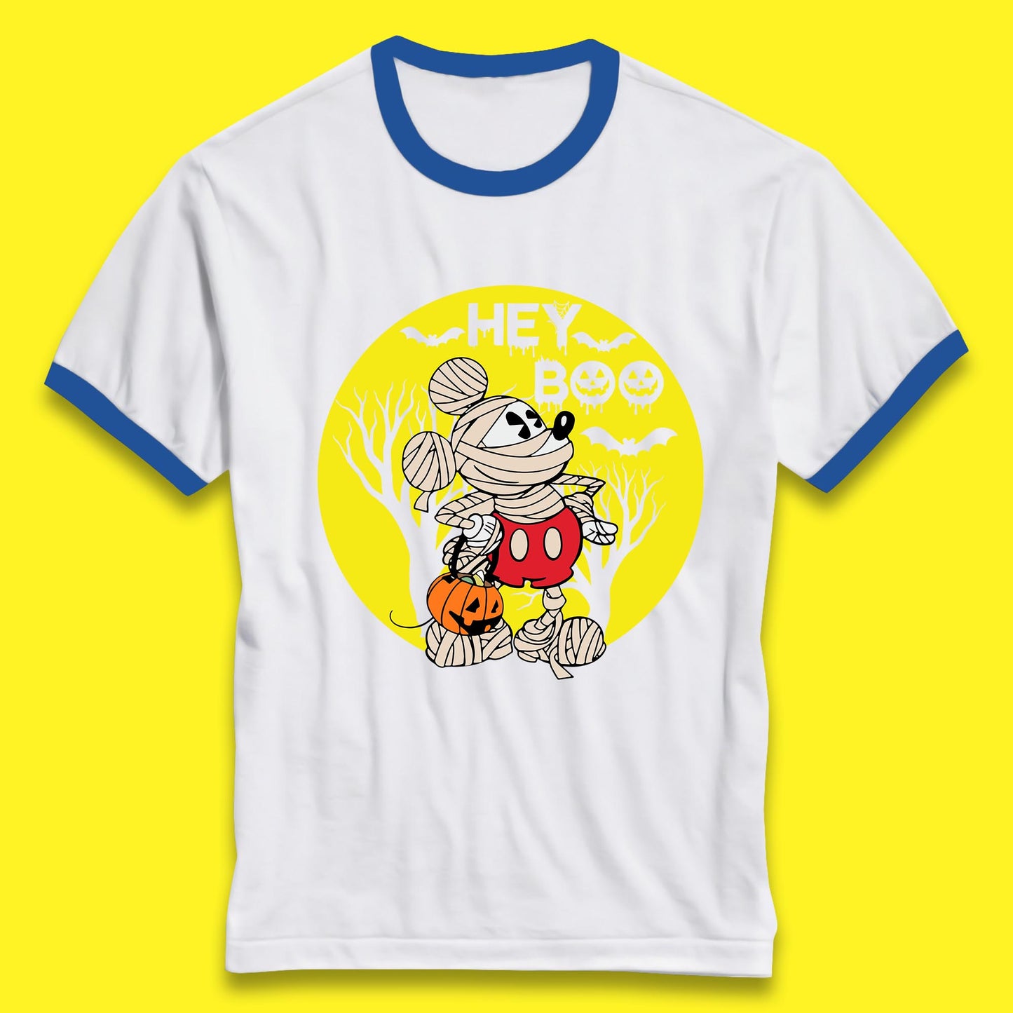 Hey Boo Disney Halloween Mickey Mouse Mummy Trick Or Treat Spooky Vibes Ringer T Shirt