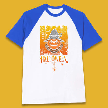 Angry Halloween Scary Evil Pumpkin Funny Pumpkin Head With Fire Eyes Scary Spooky Season Baseball T Shirt