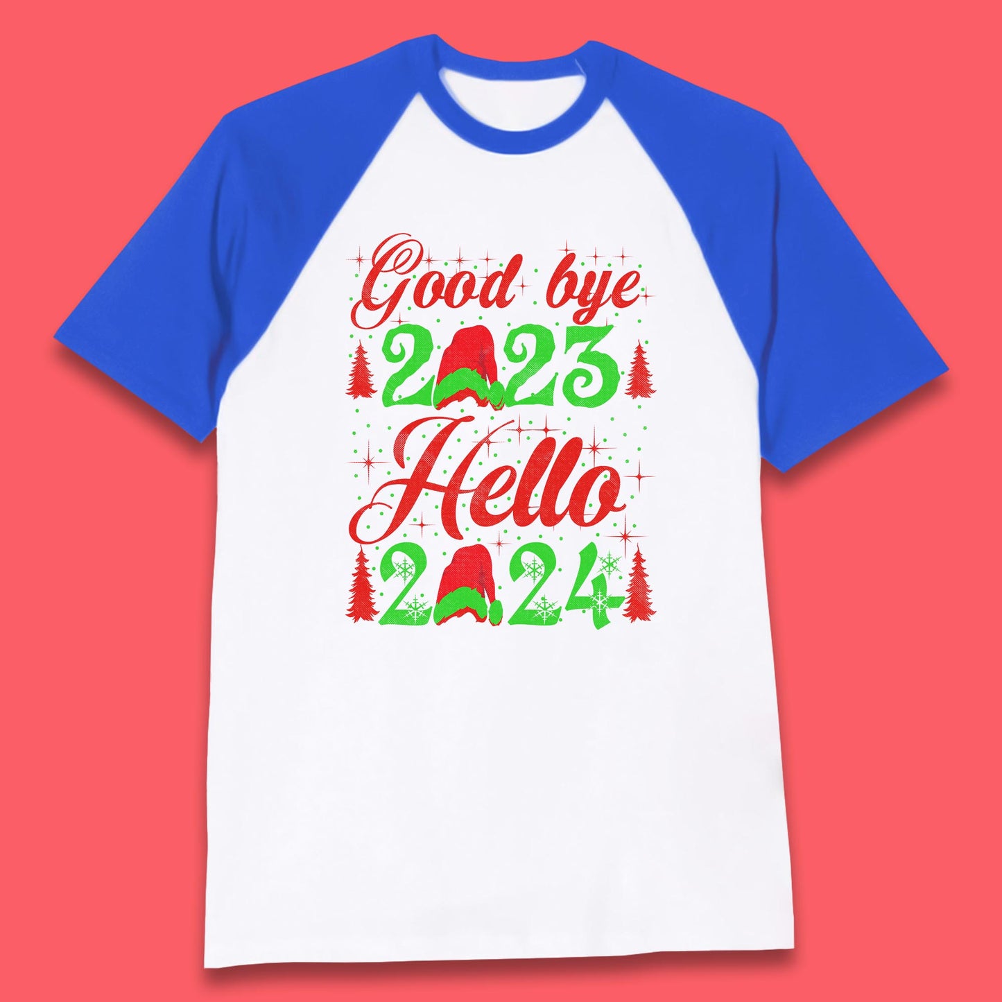 Good Bye 2023 Hello 2024 Merry Christmas Happy New Year Xmas Festive Celebration Baseball T Shirt