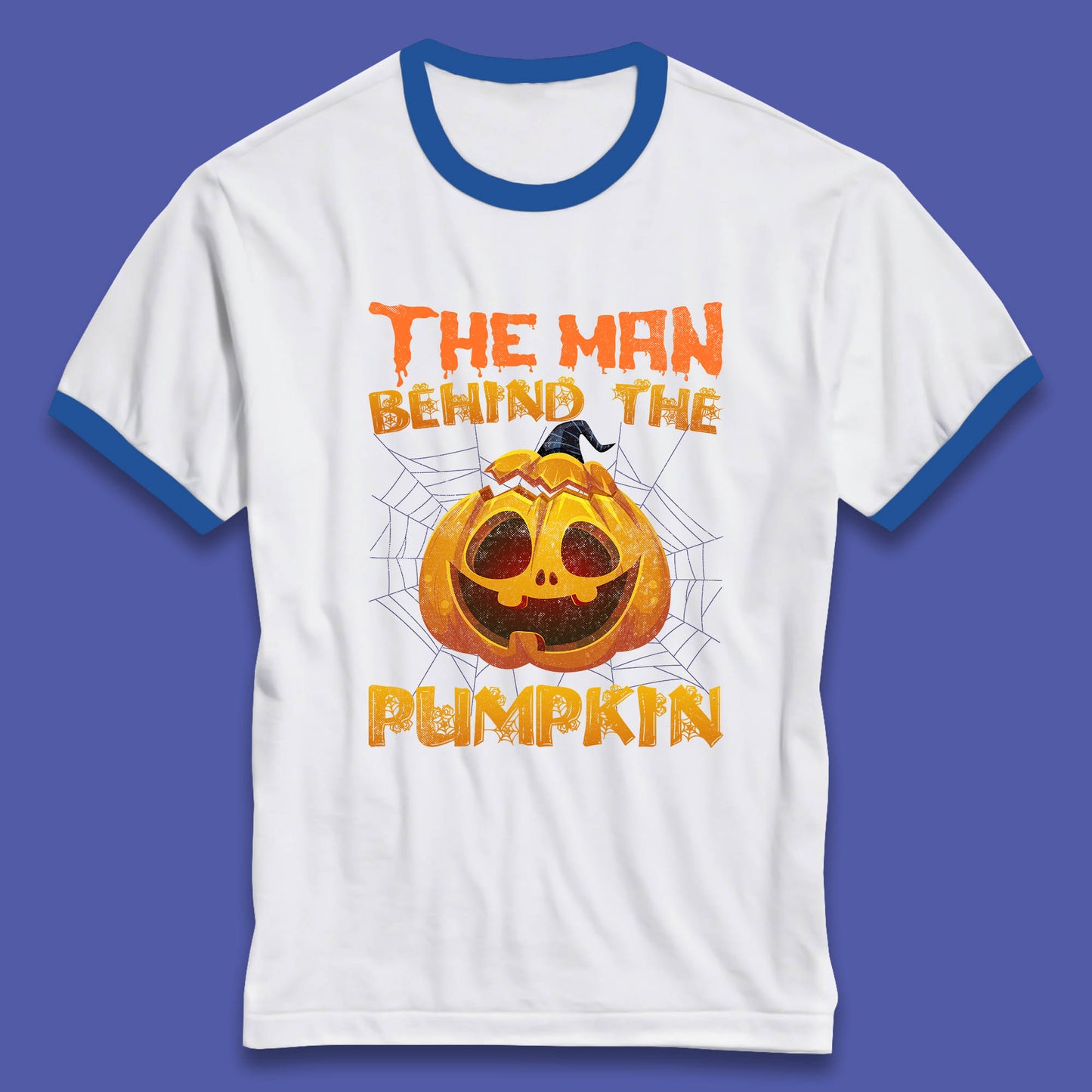 The Man Behind The Pumpkin Halloween Pregnancy Baby Announcement New Dad Gift Ringer T Shirt