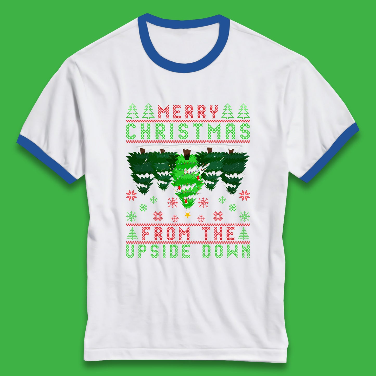 merry christmas from the upside down tree ringer t shirt