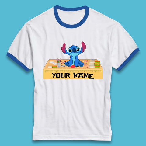 Personalised Disney Stitch Welcome Back To School Your Name Lilo & Stitch School First Day Of School Ringer T Shirt