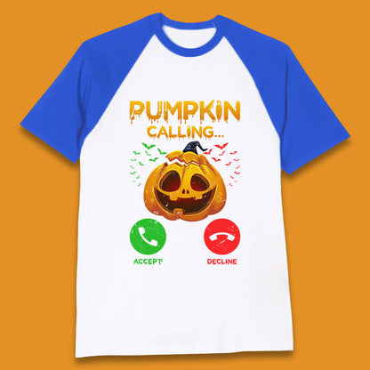 Halloween Pumpkin Calling Funny Phone Call Horror Scary Jack O Lantern Baseball T Shirt