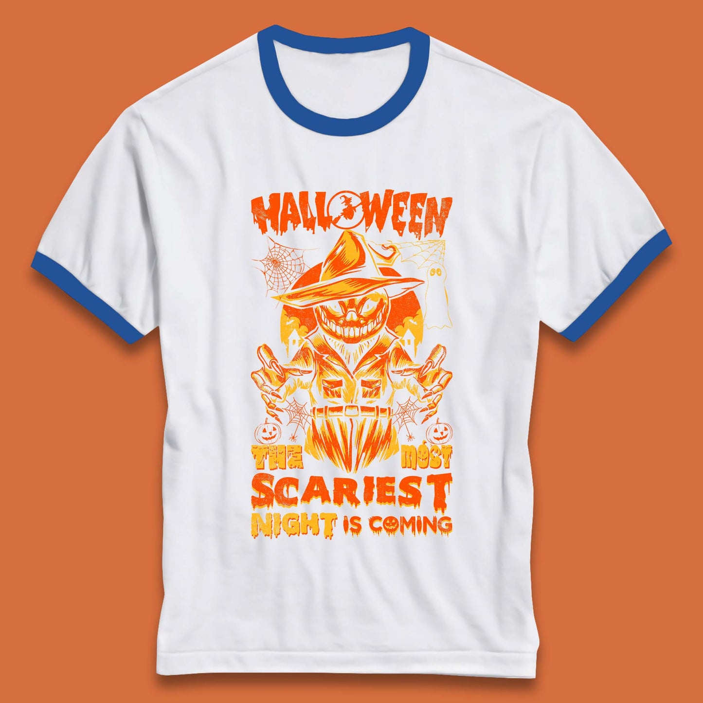 Halloween The Most Scariest Night Is Coming Halloween Scarecrow Jack O Lantern Scary Night Ringer T Shirt
