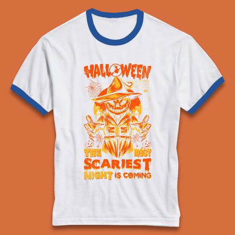 Halloween The Most Scariest Night Is Coming Halloween Scarecrow Jack O Lantern Scary Night Ringer T Shirt