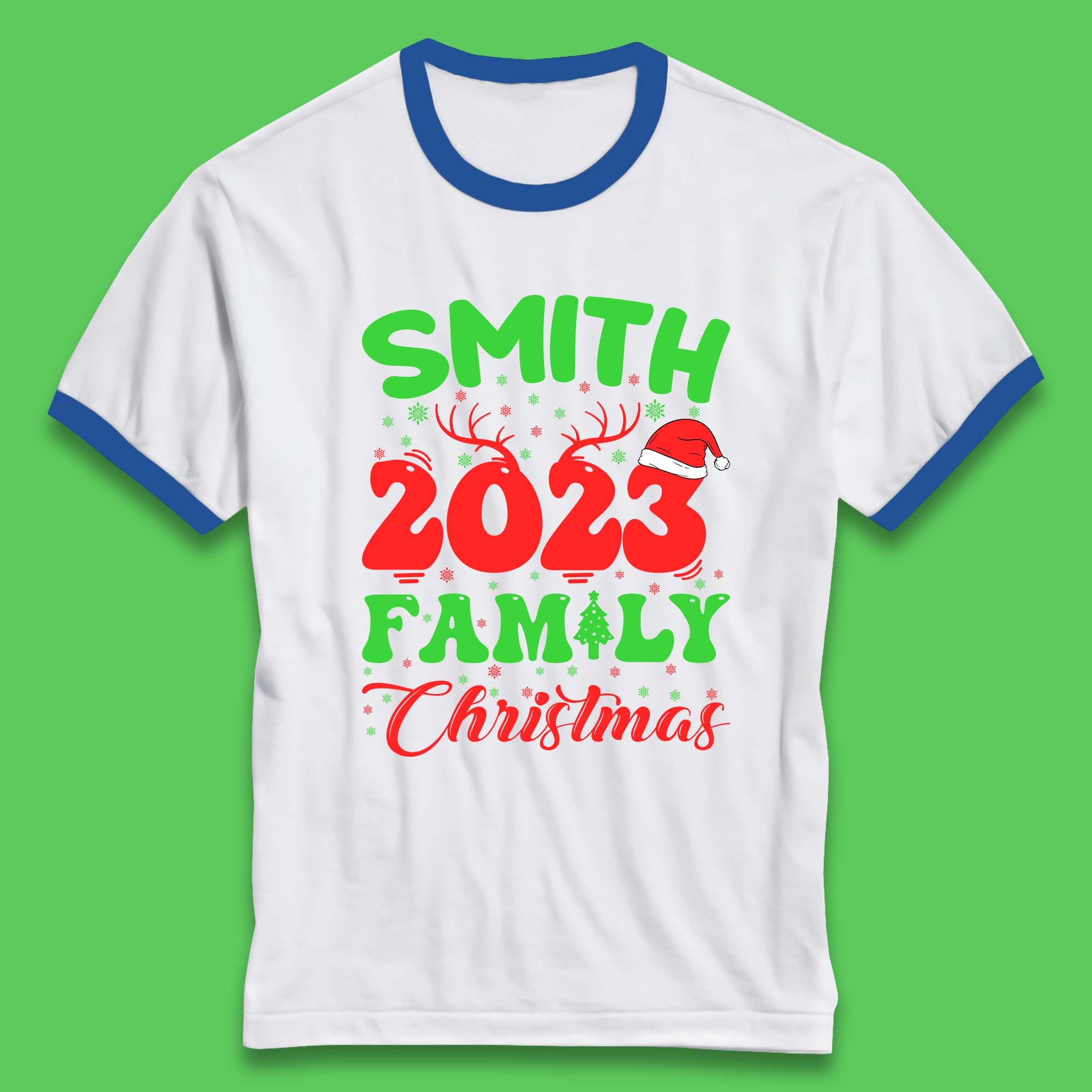 Personalised 2023 Family Christmas Your Name Xmas Matching Family Costume Ringer T Shirt