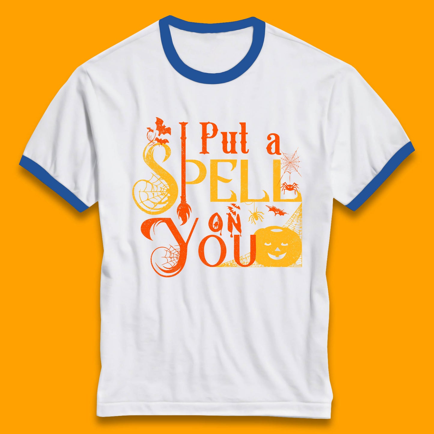 I Put a Spell on You Witch Broom Horror Spooky Scary Halloween Costume Ringer T Shirt