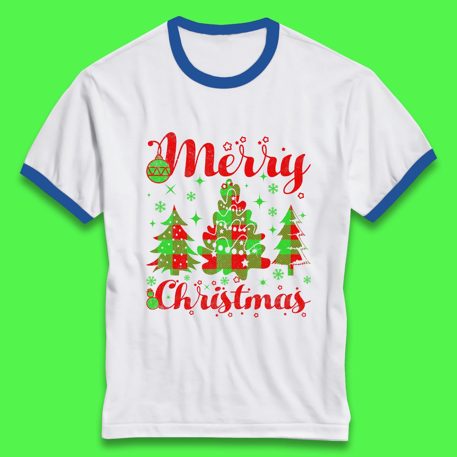 merry christmas trees ringer t shirt