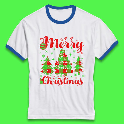 merry christmas trees ringer t shirt