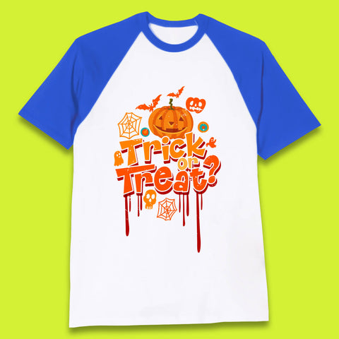 Trick Or Treat Halloween Pumpkin Blood Dripping Horror Scary Spooky Season Baseball T Shirt
