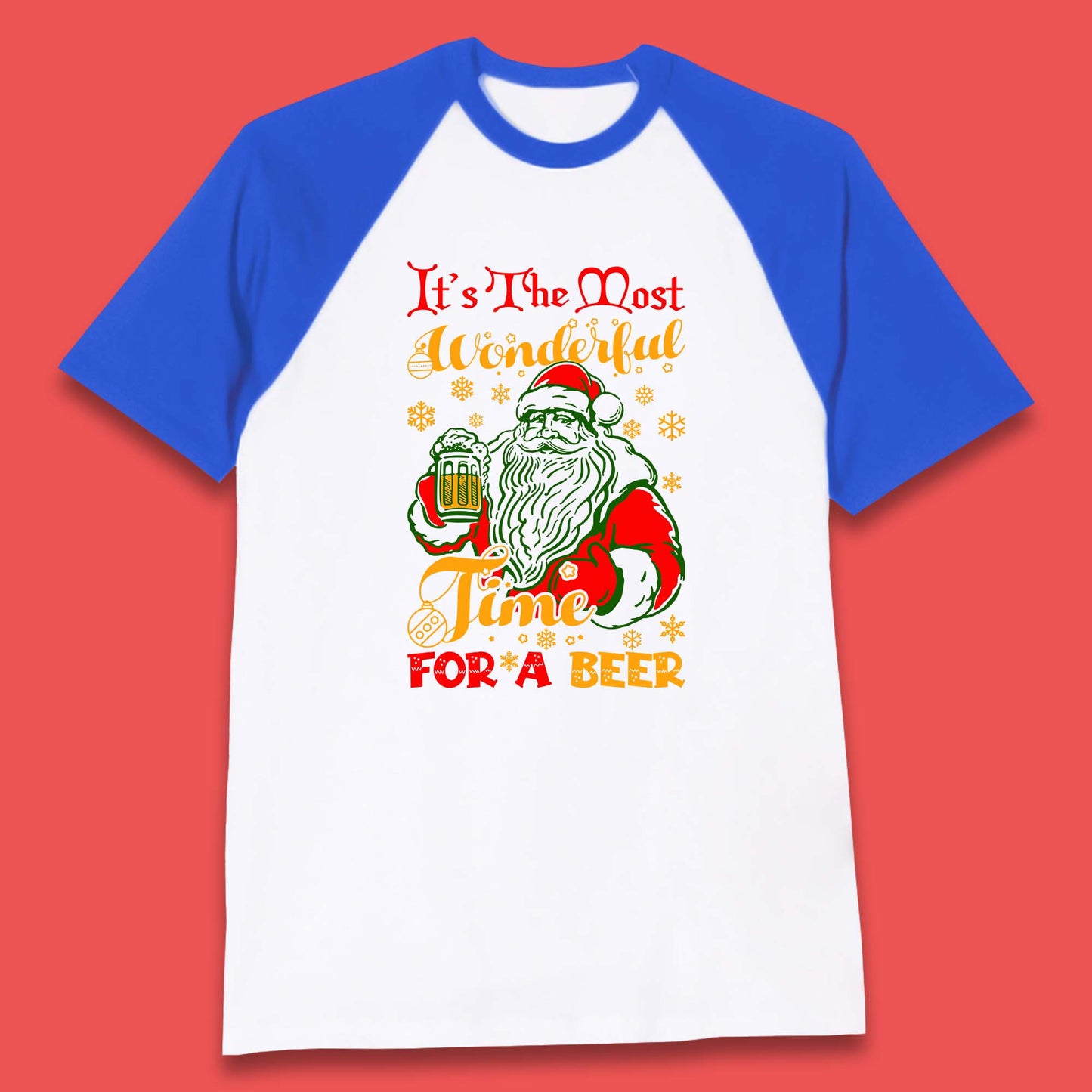 santa drinking beer baseball t shirt