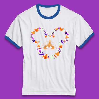 Disney Halloween Mickey Mouse Head Disney Castle Halloween Elements Horror Scary Ringer T Shirt