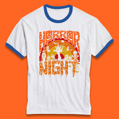 Halloween Horror Night Vintage Rainbow Flying witches Scary Boo Spooky Festive Night Ringer T Shirt
