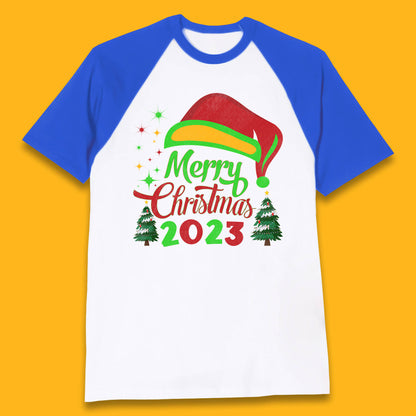 Merry Christmas 2023 Elf Hat Christmas Trees Xmas Gift Baseball T Shirt