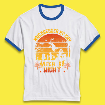 Hairdresser By Day Witch By Night Funny Halloween Hairstylist Spooky Witch Ringer T Shirt