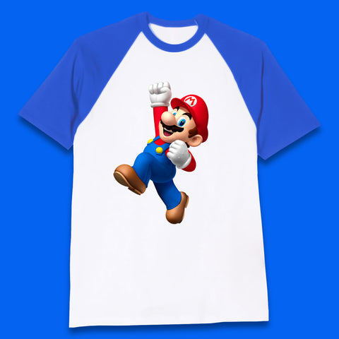 Super Mario Jumping In Happy Mood Funny Game Lovers Players Mario Bro Toad Retro Gaming Baseball T Shirt