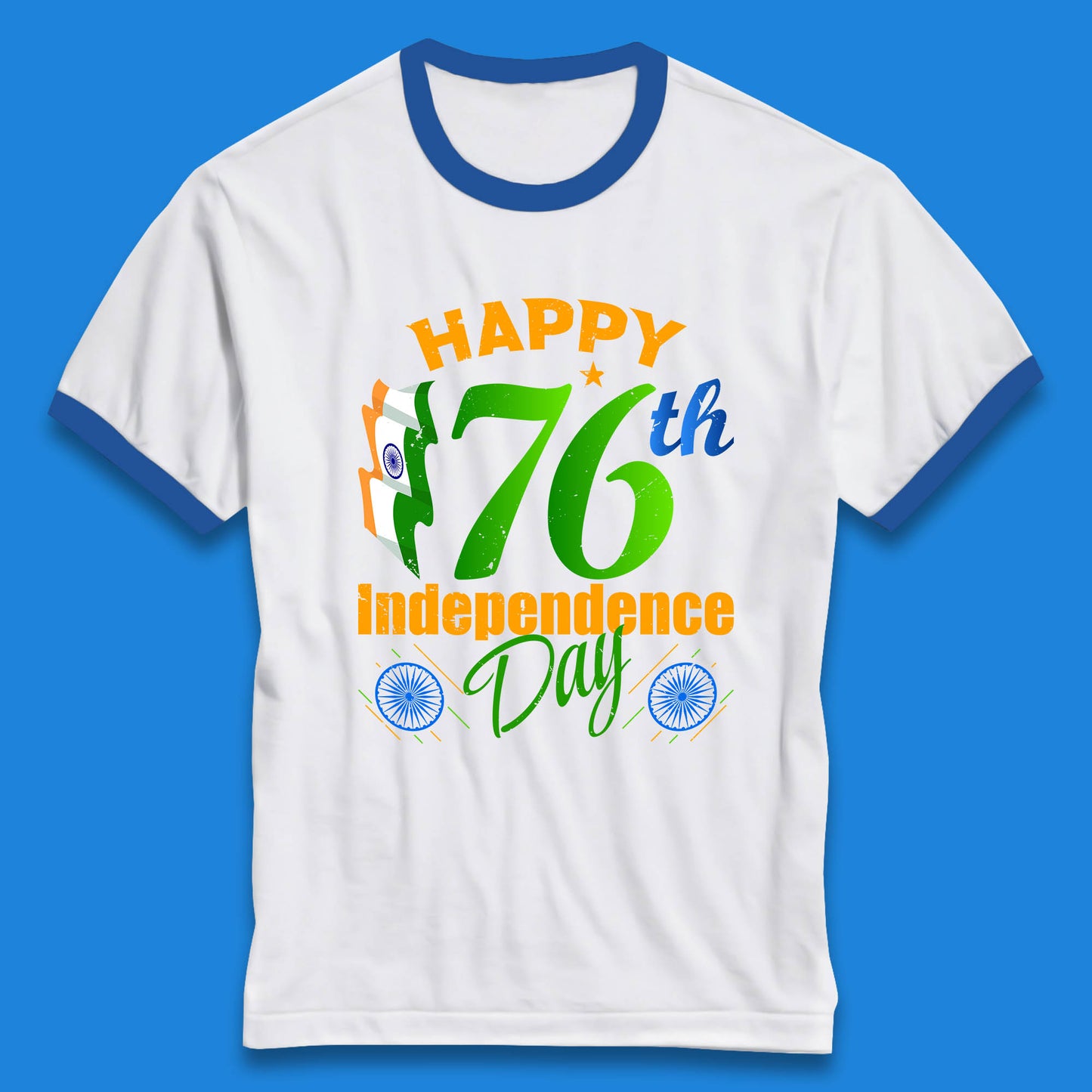 Happy India 76th Independence Day 15th August Patriotic Indian Flag Ringer T Shirt