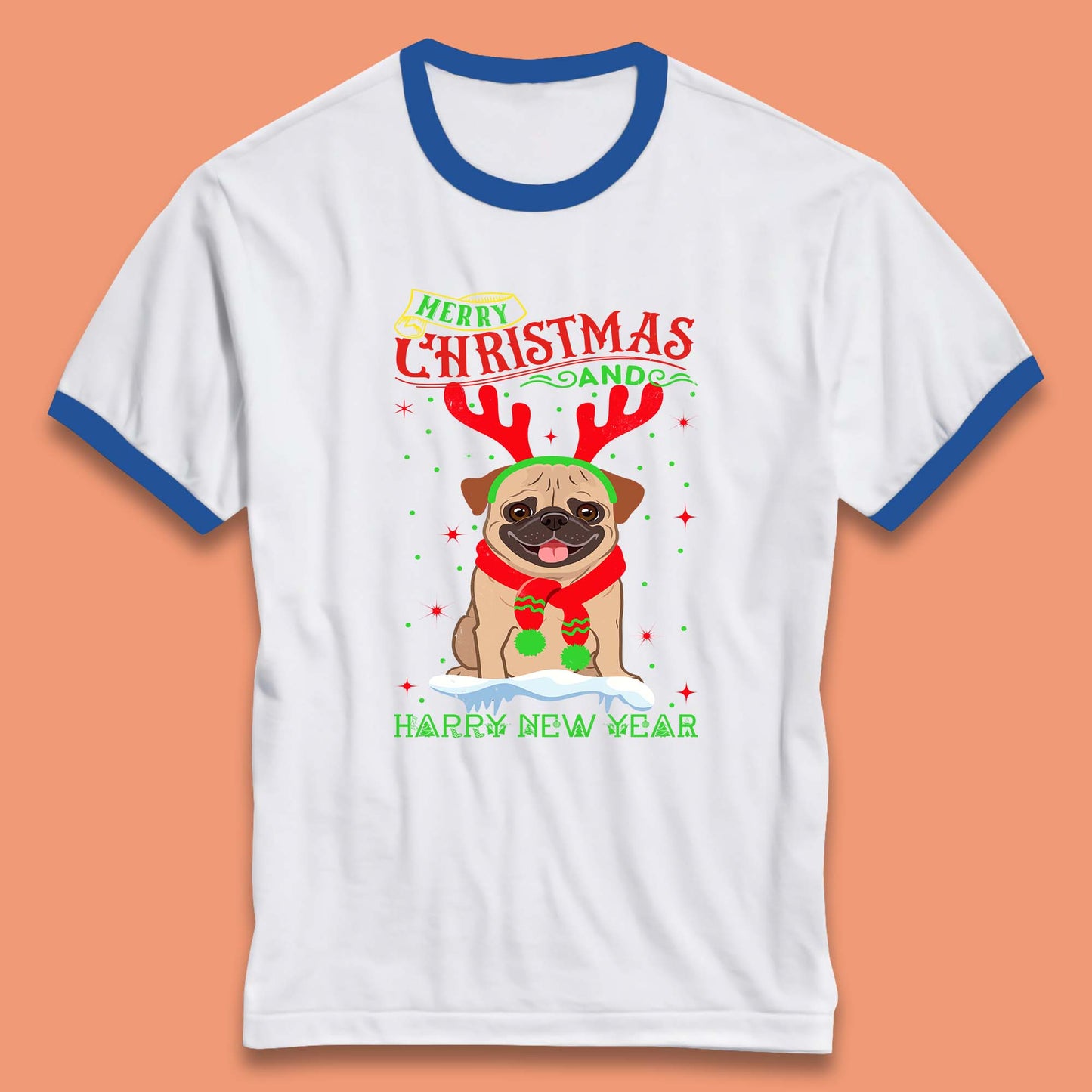 christmas pug dog ringer t shirt