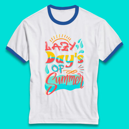 Lazy Days Of Summer Vintage Retro Sunset Surfer Beach Holiday Trip Ringer T Shirt