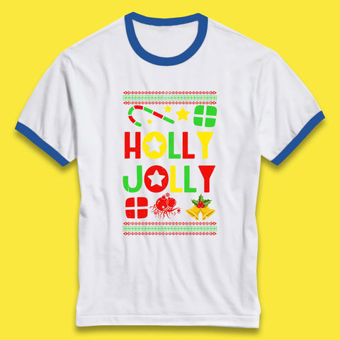 Holly Jolly Merry Christmas Retro Holly Jolly Vibes Vintage Xmas Ringer T Shirt