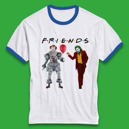 IT Pennywise Clown And Joker Friends Inspired Horror Scary Halloween Movie Characters Ringer T Shirt