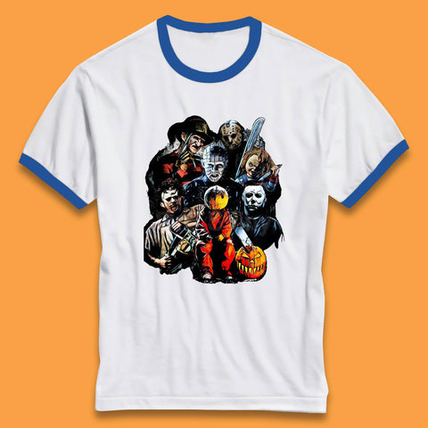 Halloween Horror Movie Characters Friends Halloween Villians Serial Killers Ringer T Shirt
