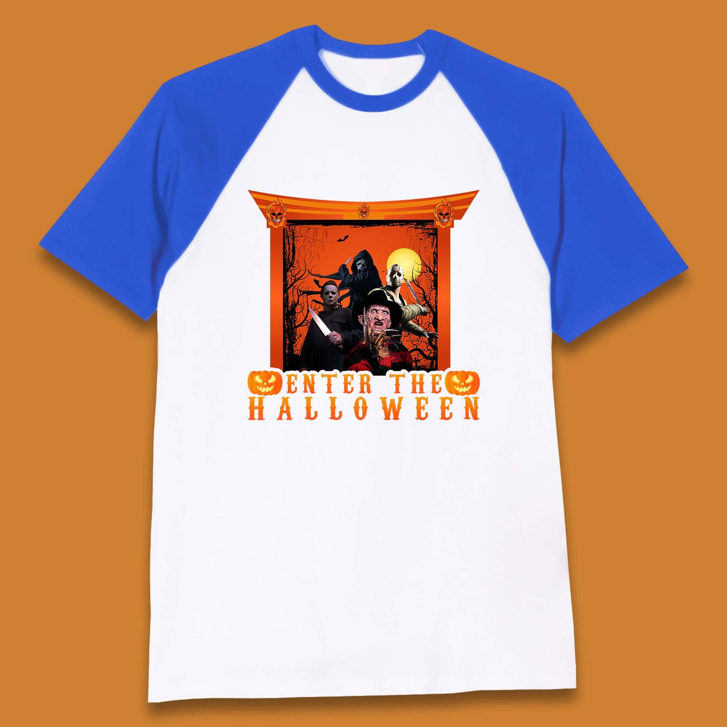 Enter The Halloween Horror Movie Characters Friends Halloween Villians Serial Killers Baseball T Shirt