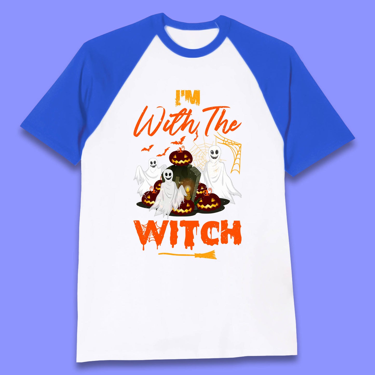 I'm With The Witch Halloween Ghosts With Jack-O-Lantern Horror Pumpkins Baseball T Shirt