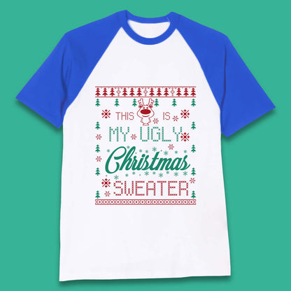 Ugly Christmas Sweater Reindeer Baseball T-Shirt