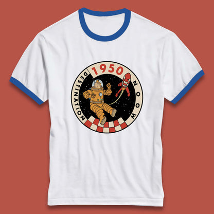 Destination Moon 1950 Astronaut Tintin The Lunar Rocket Retro Comic Space Adventure Ringer T Shirt