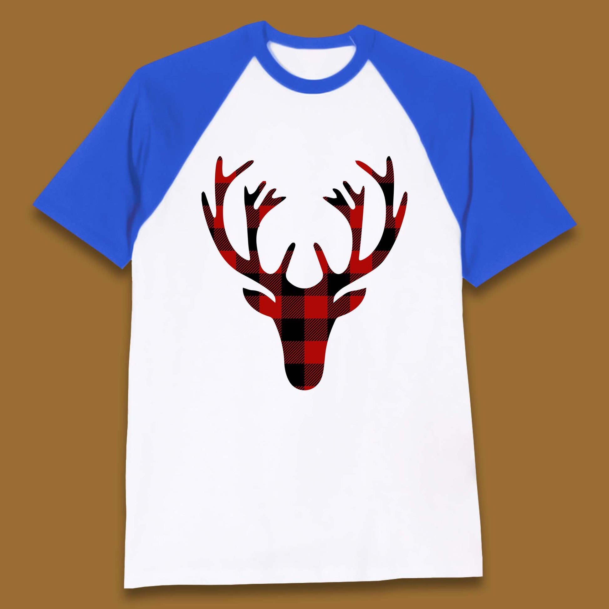 merry christmas buffalo plaid deer head baseball t shirt