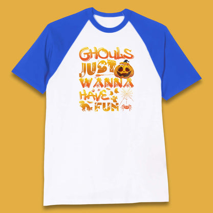 Ghouls Just Wanna Have Fun Halloween Disco Ghost Ghouls Night Out Spooky Season Baseball T Shirt