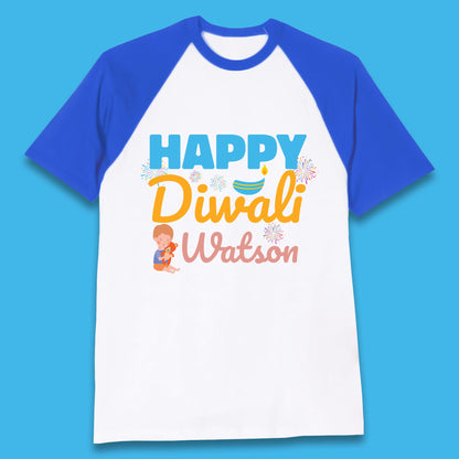 Personalised Happy Diwali Festival Of Lights Your Name Indian Diwali Holiday Celebration Baseball T Shirt
