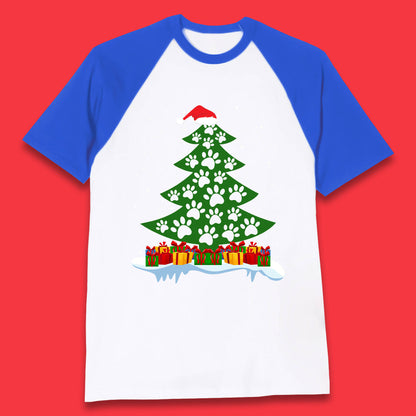 christmas tree with paw prints of dogs baseball t shirt