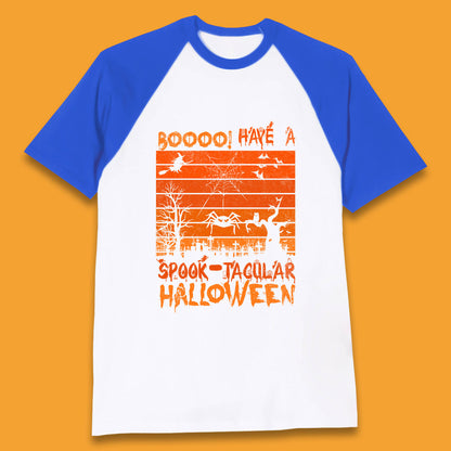 Booo Have A Spook Tacular Halloween Graveyards With Dead Tree Horror Scary Baseball T Shirt