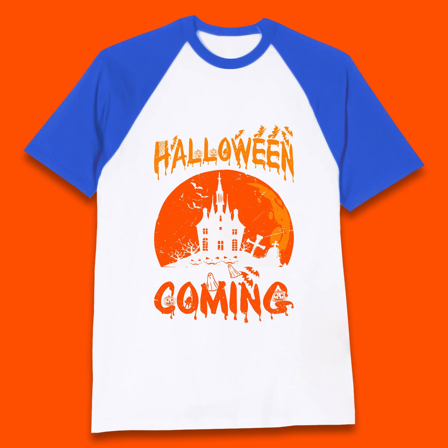 Halloween Coming Horror Scary Ghost Haunted House Spooky Season Baseball T Shirt