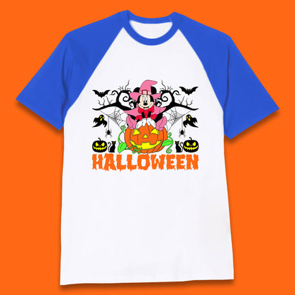 Disney Halloween Witch Minnie Mouse Sitting On Pumpkin Horror Scary Disneyland Trip Costume Baseball T Shirt