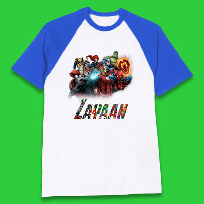 Personalised Marvel Avengers Super Heroes Movie Characters Spider Man, Black Widow, Hulk, Iron Man, Thor, Captain America Avengers Squad Baseball T Shirt