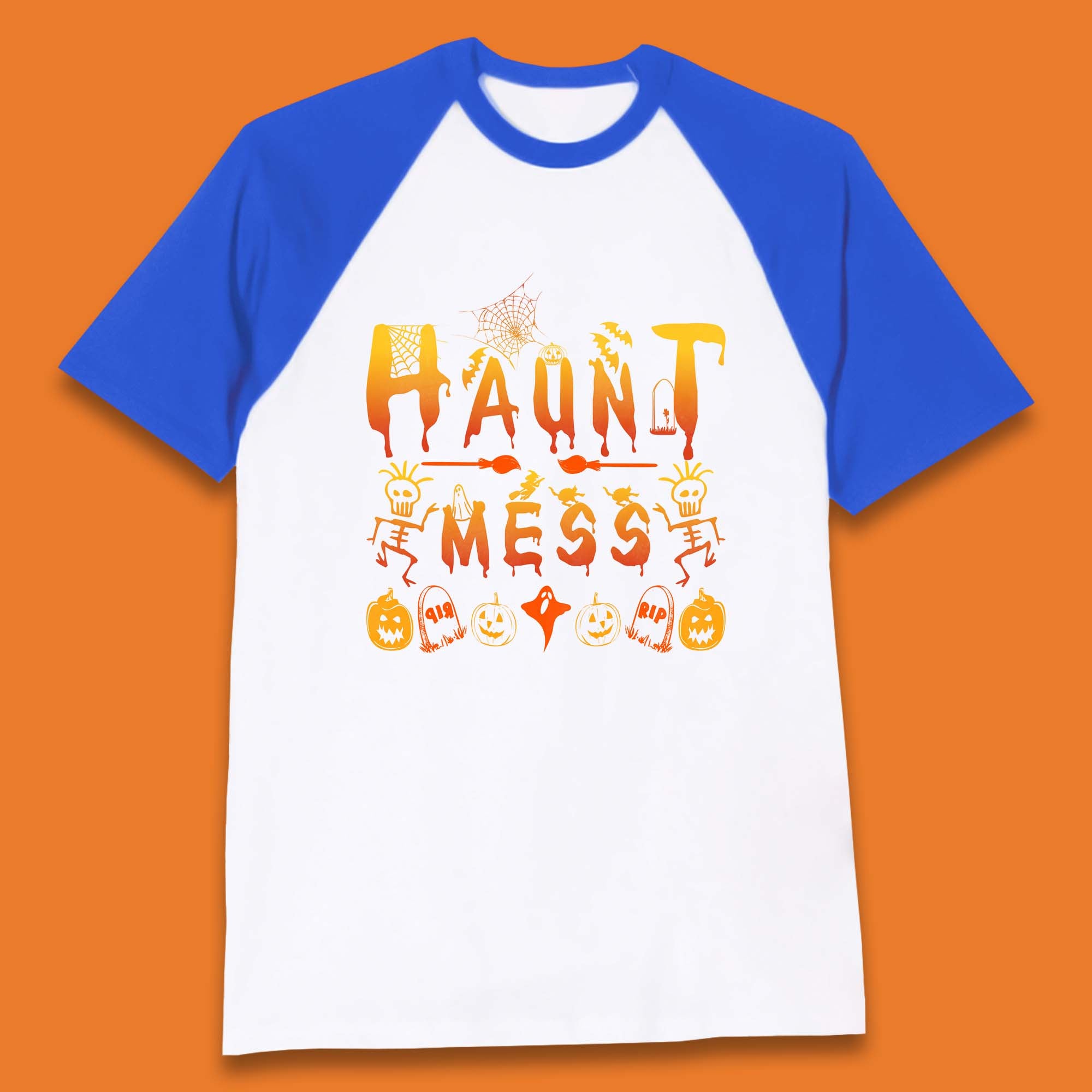Haunt Mess Halloween Ghost Horror Scary Spooky Ghost Costume Baseball T Shirt