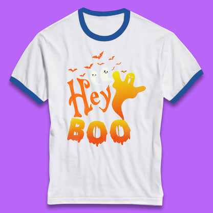 Whispers in the Moonlit Night Hey Boo Horror Scary Costume Halloween Boo Wear Ringer T Shirt