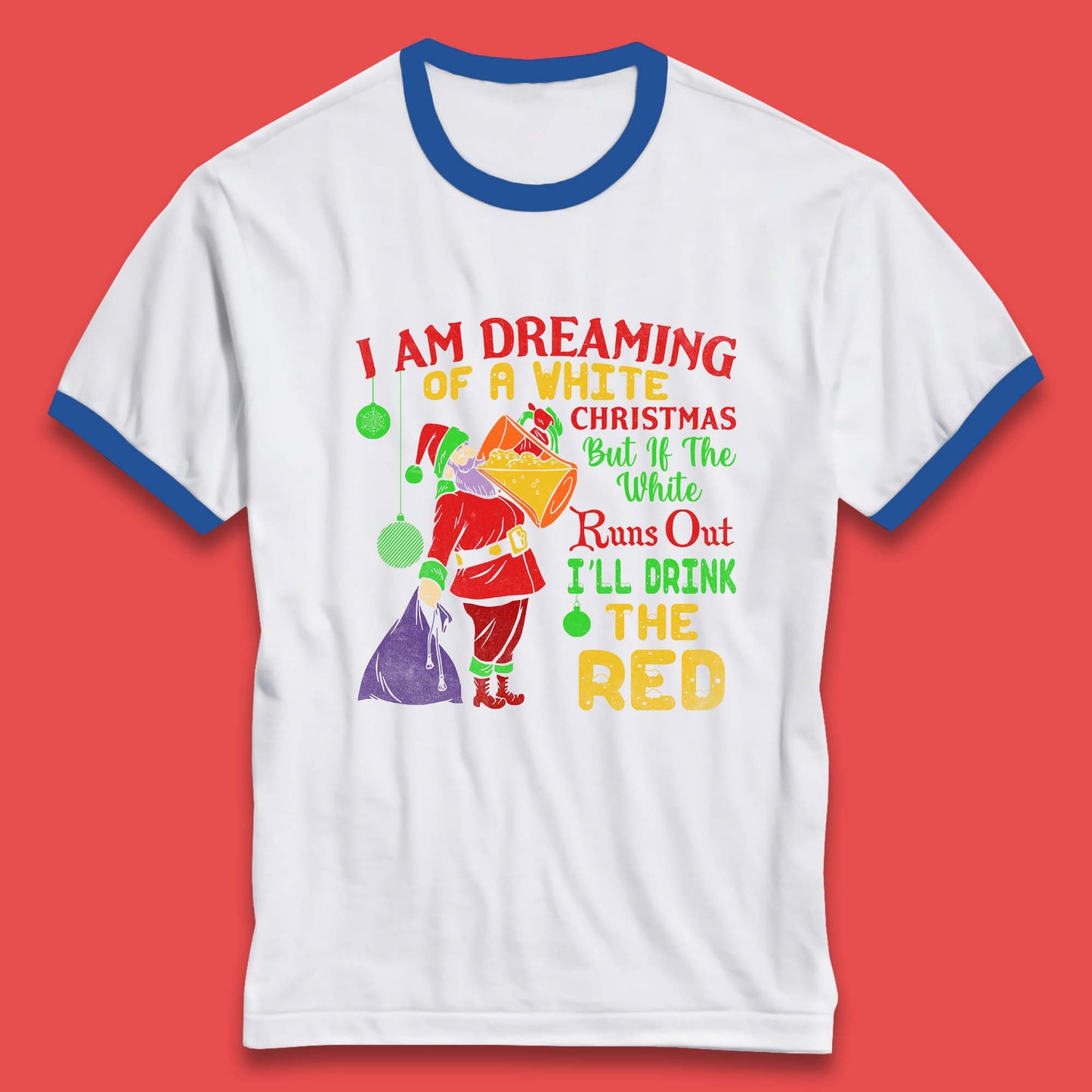 santa claus drinking ringer t shirt