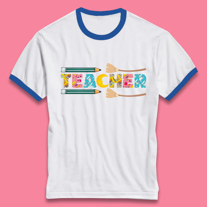 Halloween Teacher Spooky Teacher Ghost Halloween School Ringer T Shirt