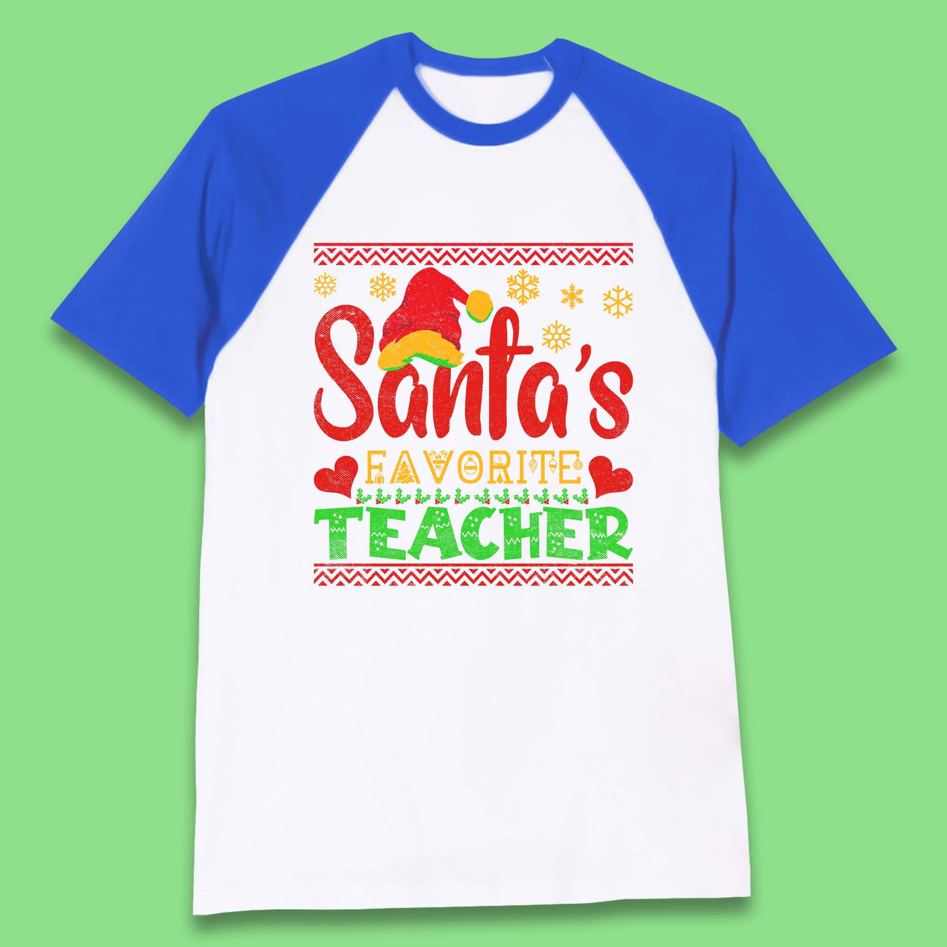 christmas santas favorite teacher baseball t shirt