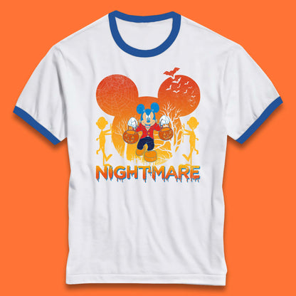 Halloween Nightmare Disney Mickey Mouse Holding Pumpkin Bucket Horror Scary Disneyland Trip Ringer T Shirt