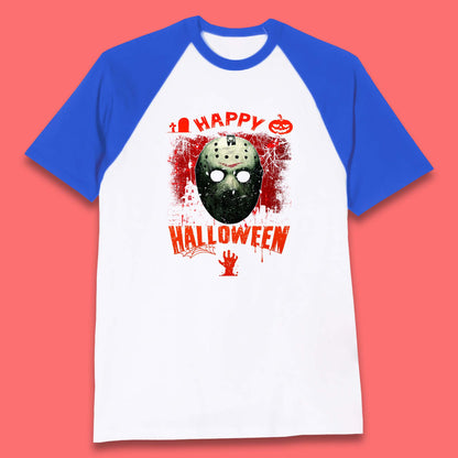 Happy Halloween Jason Voorhees Face Mask Halloween Friday The 13th Horror Movie Baseball T Shirt